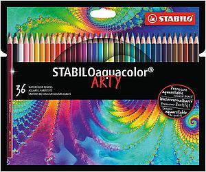 Matita colorata acquarellabile STABILO aquacolor Cassetta in Legno con 36  Colori 3 Matite HB 1 Gomma 1 Temperino 1 Pennello